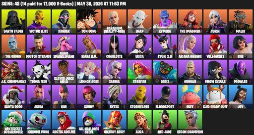 [PC/XBOX] | 48 skins | Darth Vader | Victor Elite | Xander | Son Goku | Paradigm (Reality-659) | Snap | Kymera | The Imagined | Torin | Malik | Full Access