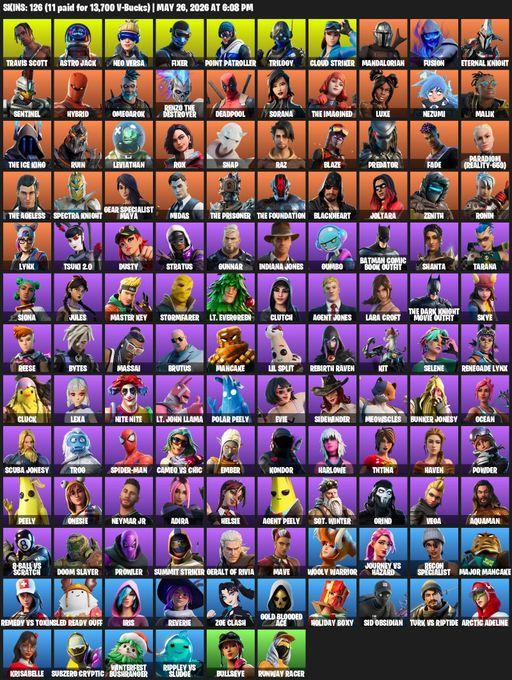 [PC] | 126 skins | Travis Scott | Lara Croft | Astro Jack | Neo Versa | Fixer | Point Patroller | Trilogy | Cloud Striker | Mandalorian | Fusion | Full Access