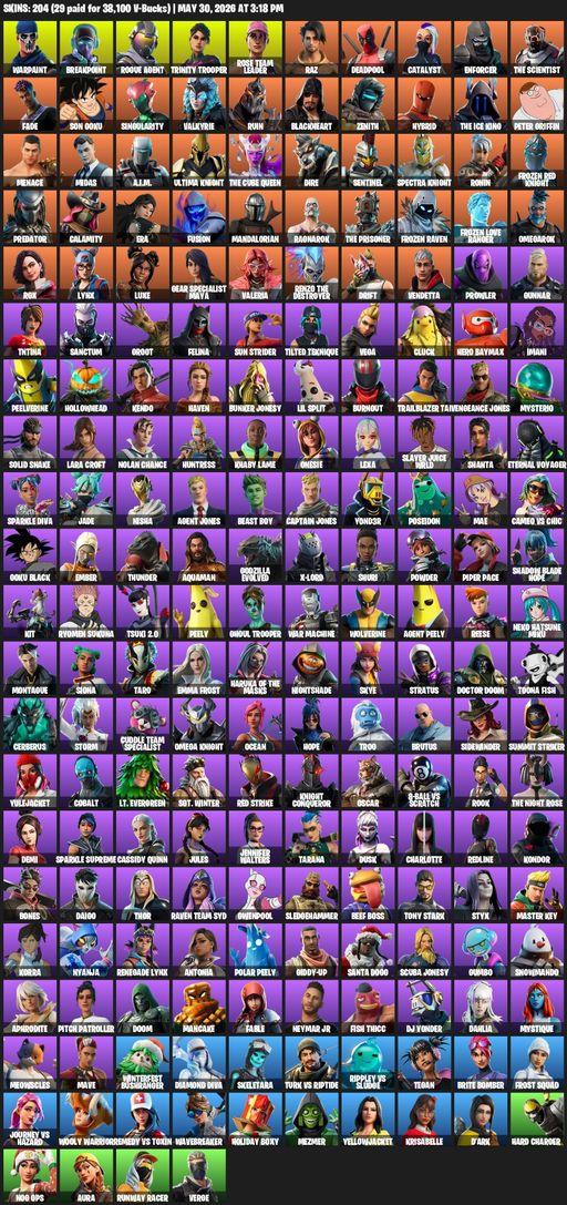 [PC] | 204 skins | OG STW | Lara Croft | Warpaint | Breakpoint | Rogue Agent | Trinity Trooper | Rose Team Leader | Raz | Deadpool | Catalyst | Full Access