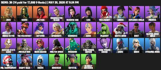 [PC/PSN/XBOX] | 36 skins | Zeus | Hades | Joltara | Ringmaster Scarr | Shadow Ark | LISA | Yulejacket | Korra | Explorer Emilie | Medusa | Full Access