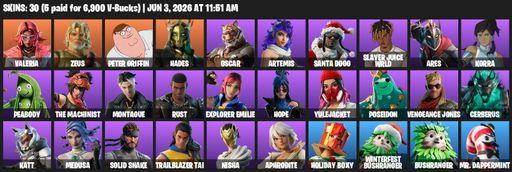 [PC/PSN] | 30 skins | Valeria | Zeus | Peter Griffin | Hades | Oscar | Artemis | Santa Dogg | Slayer Juice WRLD | Ares | Korra | Peabody | Full Access