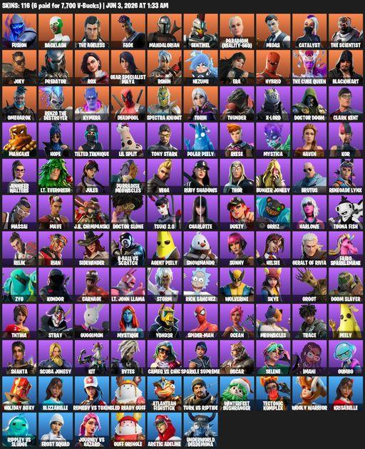 [PC/PSN/XBOX] | 116 skins | 550 V-bucks | Fusion | Backlash | The Ageless | Fade | Mandalorian | Sentinel | Paradigm (Reality-659) | Midas | Catalyst | Full Access