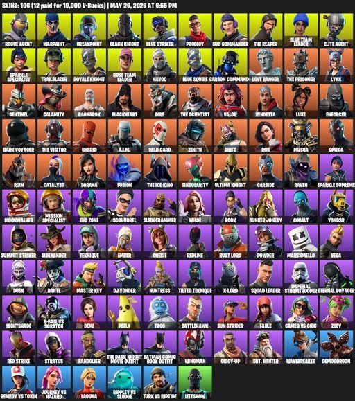 [PC/XBOX] | 106 skins | Floss | Take The L | OG STW | Black Knight | Sparkle Specialist | Royale Knight | The Reaper | Elite Agent | Blue Squire | Full Access
