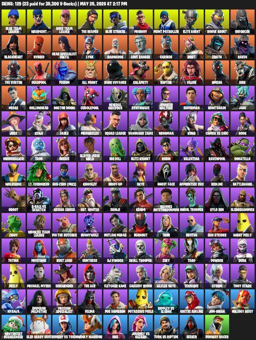 [PC/XBOX] | 129 skins | Take The L | OG STW | The Reaper | Elite Agent | Omega | Blue Team Leader | Warpaint | Rose Team Leader | Blue Striker | Full Access