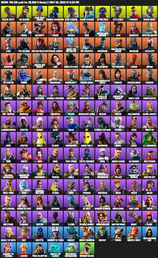 [PC/XBOX] | 156 skins | Take The L | Travis Scott | The Reaper | Elite Agent | Omega | Blue Team Leader | Carbon Commando | Blue Striker | Full Access