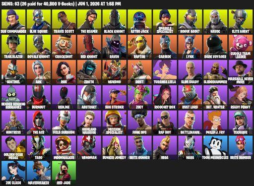 [PC] | 63 skins | Floss | Take The L | Black Knight | Travis Scott | Sparkle Specialist | Royale Knight | The Reaper | Elite Agent | Blue Squire | Full Access