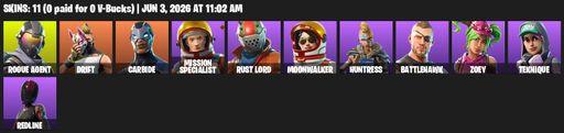 [PC/PSN] | 11 skins | 800 V-bucks | Take The L | Rogue Agent | Drift | Carbide | Mission Specialist | Rust Lord | Moonwalker | Huntress | Battlehawk | Full Access