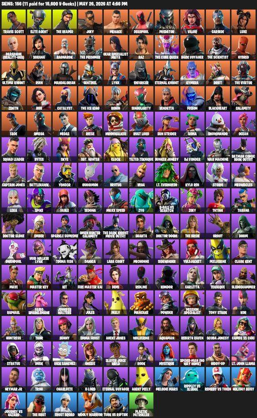 [PC/PSN/XBOX] | 156 skins | Take The L | Travis Scott | The Reaper | Elite Agent | Omega | Lara Croft | Joey | Menace | Deadpool | Predator | Valor | Full Access