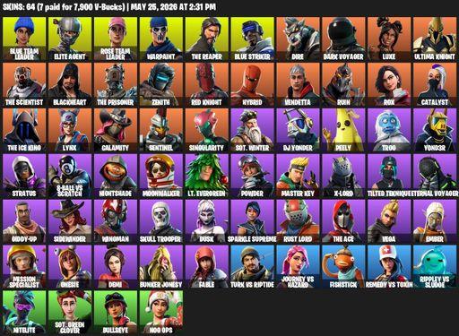 [PC/XBOX] | 64 skins | Take The L | OG STW | The Reaper | Elite Agent | Blue Team Leader | Rose Team Leader | Warpaint | Blue Striker | Dire | Full Access