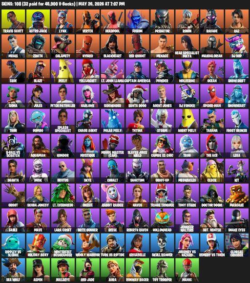 [PC/PSN] | 108 skins | Leviathan Axe | Travis Scott | Lara Croft | Astro Jack | Lynx | Vertex | Deadpool | Fusion | Predator | Ronin | Ravage | Raz | Full Access