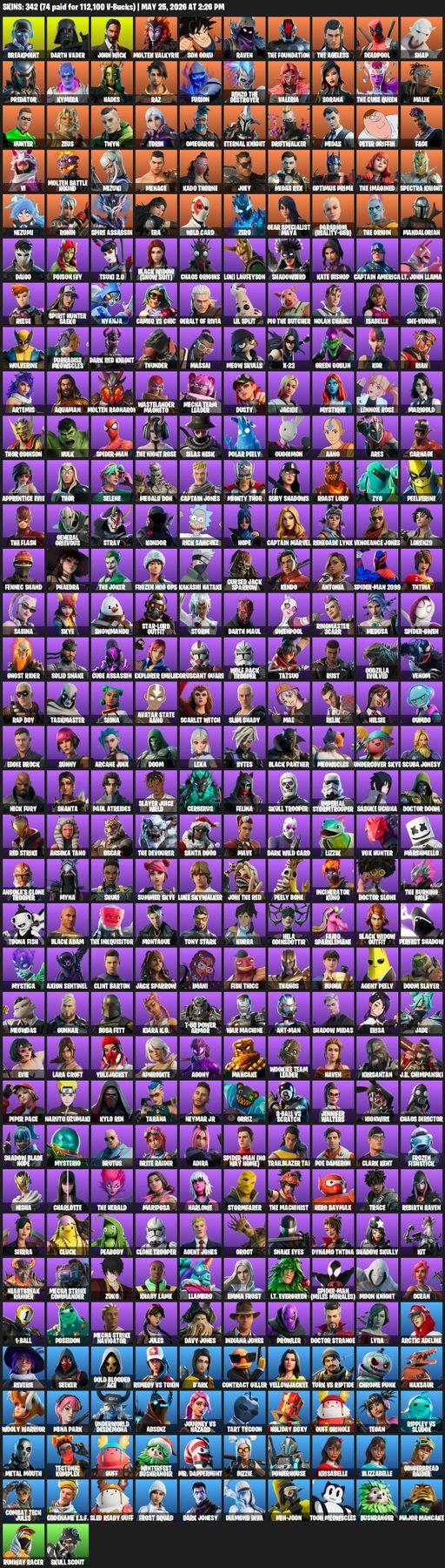 [PC/PSN/XBOX] | 342 skins | 850 V-bucks | Lara Croft | Breakpoint | Darth Vader | John Wick | Molten Valkyrie | Son Goku | Raven | The Foundation | Full Access