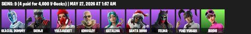 [PC/XBOX] | 9 skins | Glacial Dummy | Shinji | Yulejacket | Kingsley | Katalina | Santa Dogg | Felina | Yuki Yubari | Birdie | Mercurial | Festive Bat | Full Access