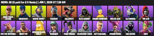 [PC/XBOX] | 20 skins | OG STW | Rose Team Leader | Warpaint | Rogue Agent | Carbide | Calamity | Blitz Knight | Marge Simpson | Mecha R3X | DJ Yonder | Full Access
