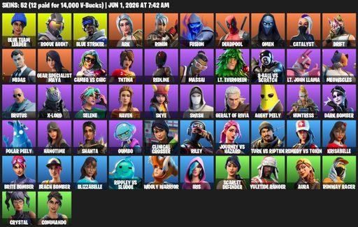 [PC/XBOX] | 52 skins | 1100 V-bucks | Mako | Reaper Axe | Blue Team Leader | Rogue Agent | Blue Striker | Ark | Ronin | Fusion | Deadpool | Omen | Full Access
