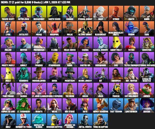 [PC/XBOX] | 77 skins | Travis Scott | Astro Jack | Breakpoint | Darth Vader | Xander | Eternal Knight | Snap | Hybrid | Zenith | Ronin | Lynx | Full Access