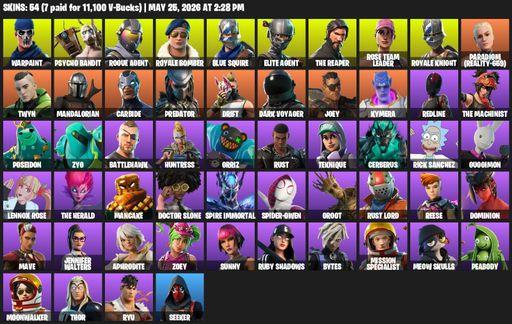 [PC] | 54 skins | 750 V-bucks | Take The L | OG STW | Royale Knight | The Reaper | Elite Agent | Blue Squire | Warpaint | Psycho Bandit | Rogue Agent | Full Access