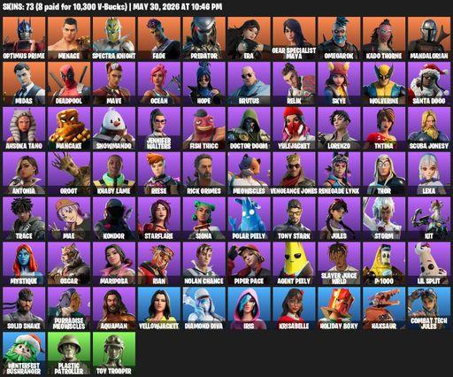 [PC/PSN/XBOX] | 73 skins | Optimus Prime | Menace | Spectra Knight | Fade | Predator | Era | Gear Specialist Maya | Omegarok | Kado Thorne | Full Access