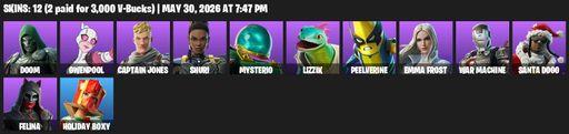 [PC/PSN] | 12 skins | 850 V-bucks | Doom | Gwenpool | Captain Jones | Shuri | Mysterio | Lizzik | Peelverine | Emma Frost | War Machine | Santa Dogg | Full Access