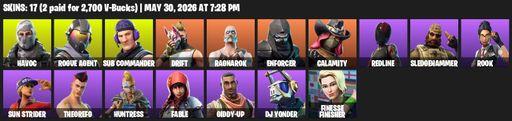 [PC/XBOX] | 17 skins | 1100 V-bucks | Havoc | Rogue Agent | Sub Commander | Drift | Ragnarok | Enforcer | Calamity | Redline | Sledgehammer | Rook | Full Access