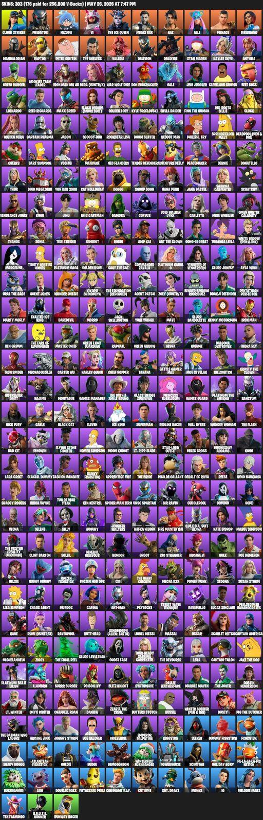 [PC/PSN/XBOX] | 303 skins | 2950 V-bucks | Lara Croft | Cloud Striker | Predator | Nezumi | Vi | The Ice Queen | Midas Rex | Raz | Alli | Menace | Full Access