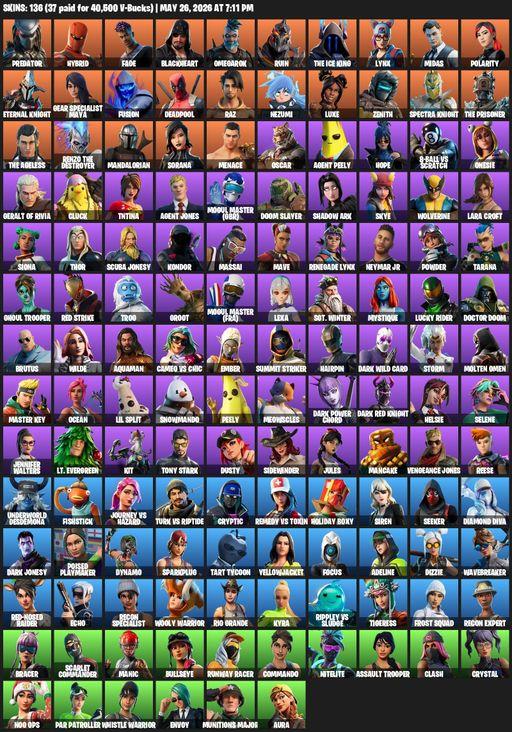 [PC/PSN/XBOX] | 136 skins | Merry Mint Axe | Leviathan Axe | Lara Croft | Predator | Hybrid | Fade | Blackheart | Omegarok | Ruin | The Ice King | Full Access