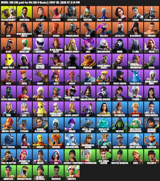 [PC/XBOX] | 105 skins | Leviathan Axe | Psycho Bandit | John Wick | Polarity | Deadpool | Predator | Sentinel | Galaxy Scout | Rox | Midas | Full Access