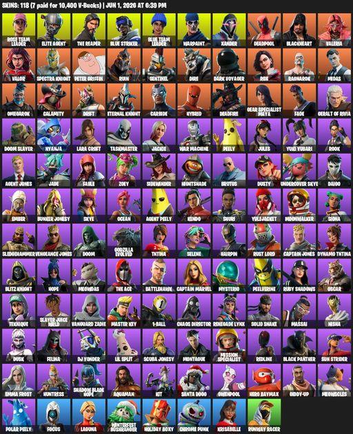 [PC/PSN/XBOX] | 118 skins | Take The L | OG STW | The Reaper | Elite Agent | Lara Croft | Rose Team Leader | Blue Striker | Blue Team Leader | Full Access