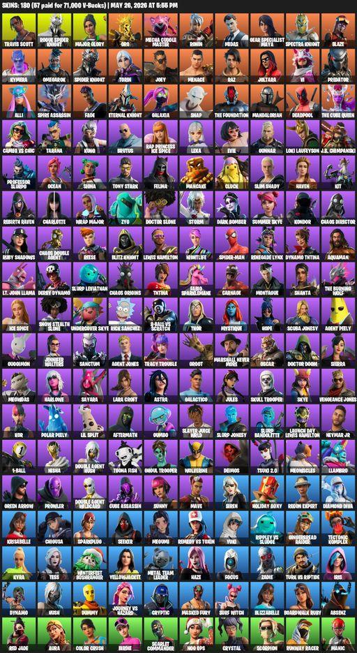 [PC/PSN/XBOX] | 180 skins | Leviathan Axe | Travis Scott | Lara Croft | Rogue Spider Knight | Major Glory | Oro | Mecha Cuddle Master | Ronin | Midas | Full Access