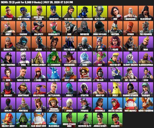 [PC/XBOX] | 78 skins | Take The L | OG STW | The Reaper | Elite Agent | Omega | Prodigy | Blue Striker | Rose Team Leader | Warpaint | Carbon Commando | Full Access