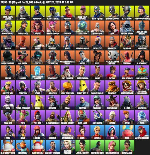 [PC/PSN/XBOX] | 99 skins | Take The L | OG STW | Royale Knight | The Reaper | Elite Agent | Blue Squire | Omega | Blue Team Leader | Havoc | Warpaint | Full Access