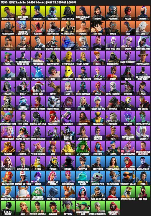[PC/XBOX] | 138 skins | OG STW | Travis Scott | Lara Croft | Rose Team Leader | Warpaint | Breakpoint | Darth Vader | Gear Specialist Maya | Sorana | Full Access