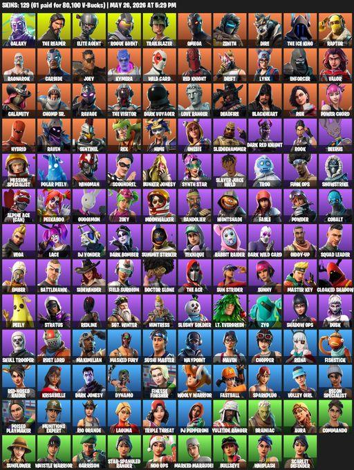 [PC/PSN] | 129 skins | 800 V-bucks | Take The L | Galaxy | The Reaper | Elite Agent | Omega | Rogue Agent | Trailblazer | Zenith | Dire | The Ice King | Full Access