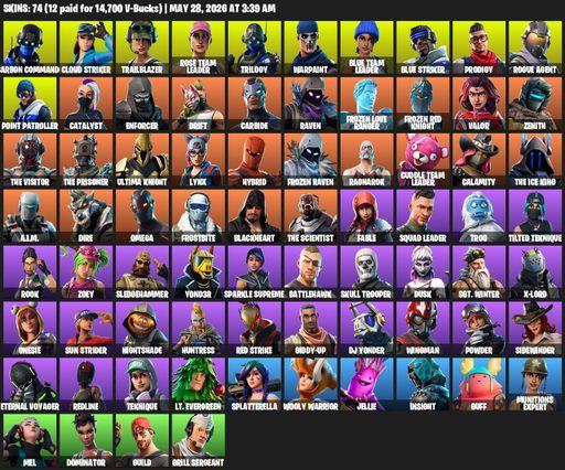 [PC/PSN/XBOX] | 74 skins | 1100 V-bucks | Leviathan Axe | OG STW | Omega | Carbon Commando | Cloud Striker | Trailblazer | Rose Team Leader | Trilogy | Full Access