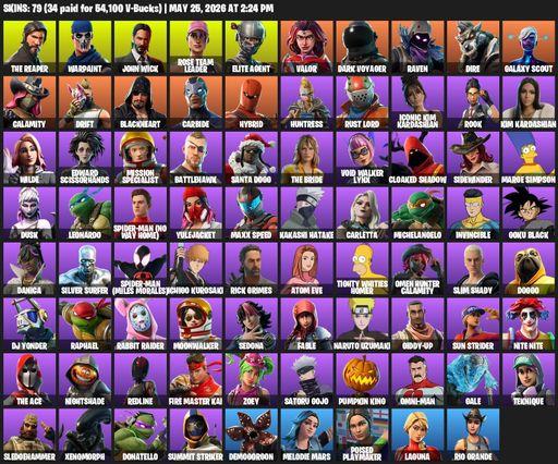 [PC] | 79 skins | Take The L | OG STW | The Reaper | Elite Agent | Warpaint | John Wick | Rose Team Leader | Valor | Dark Voyager | Raven | Dire | Full Access