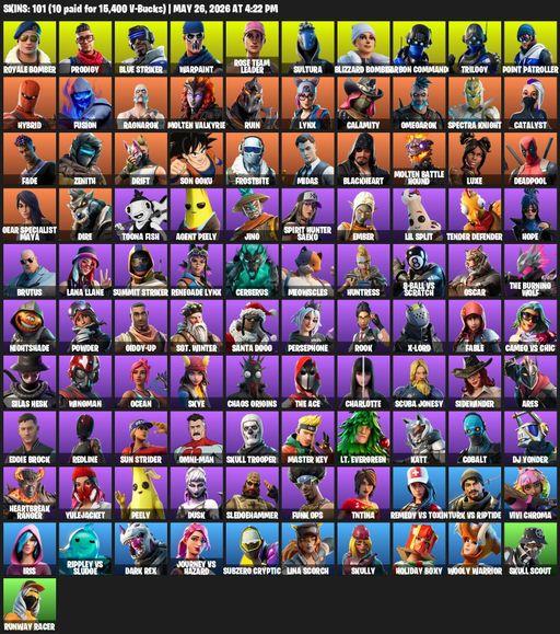 [PC/PSN/XBOX] | 101 skins | OG STW | Royale Bomber | Prodigy | Blue Striker | Warpaint | Rose Team Leader | Sultura | Blizzard Bomber | Full Access