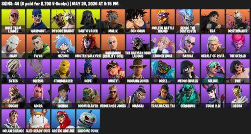 [PC/PSN/XBOX] | 44 skins | 800 V-bucks | OG STW | Rose Team Leader | Warpaint | Psycho Bandit | Darth Vader | Malik | Son Goku | Molten Battle Hound | Full Access