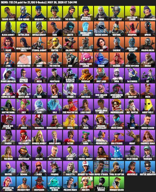 [PC/PSN] | 118 skins | Floss | Take The L | OG STW | Black Knight | Travis Scott | Sparkle Specialist | Royale Knight | The Reaper | Elite Agent | Full Access