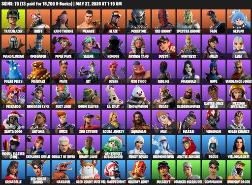 [PC/XBOX] | 70 skins | Take The L | Reaper Axe | Trailblazer | Drift | Kado Thorne | Menace | Blaze | Predator | Red Knight | Spectra Knight | Fade | Full Access