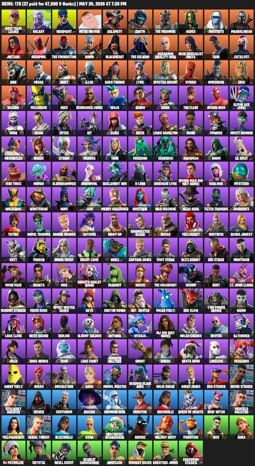 [PC] | 178 skins | OG STW | Galaxy | Lara Croft | Rose Team Leader | Warpaint | Peter Griffin | Calamity | Zenith | The Prisoner | Hades | Frostbite | Full Access