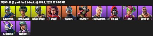 [PC/PSN/XBOX] | 12 skins | Royale Knight | Blue Squire | Mako | Trailblazer | Valor | Carbide | Calamity | Battlehawk | The Ace | Zoey | Giddy-up | Full Access