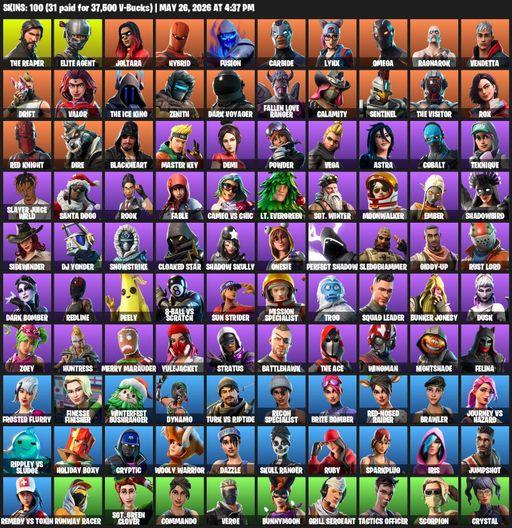 [PC/XBOX] | 100 skins | Take The L | The Reaper | Elite Agent | Omega | Joltara | Hybrid | Fusion | Carbide | Lynx | Ragnarok | Vendetta | Drift | Full Access