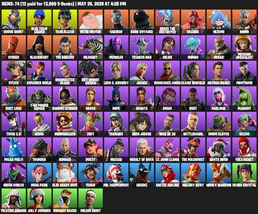 [PC/PSN] | 74 skins | 500 V-bucks | Take The L | Rogue Agent | Blue Team Leader | Trailblazer | Peter Griffin | Carbide | Dark Voyager | Full Access