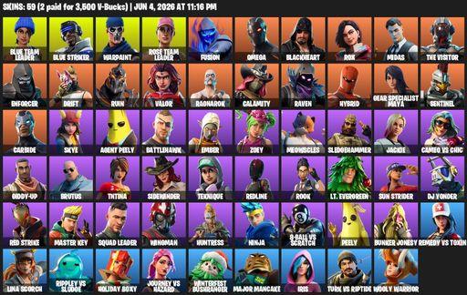 [PC/XBOX] | 59 skins | OG STW | Omega | Blue Team Leader | Blue Striker | Warpaint | Rose Team Leader | Fusion | Blackheart | Rox | Midas | Full Access