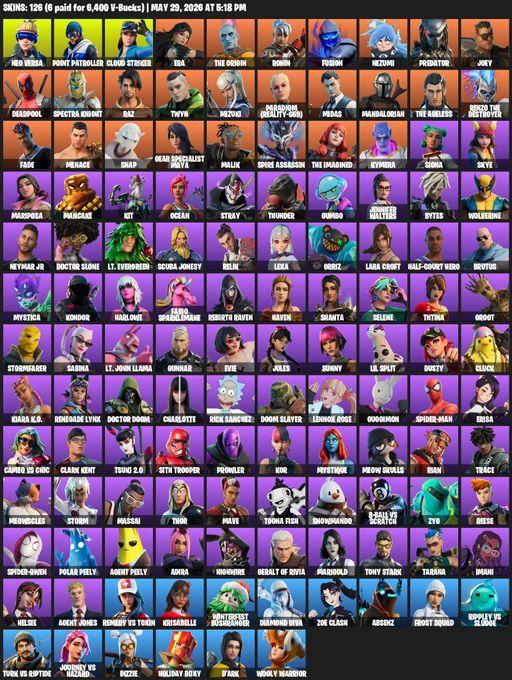 [PC/XBOX] | 126 skins | Merry Mint Axe | Lara Croft | Neo Versa | Point Patroller | Cloud Striker | Era | The Origin | Ronin | Fusion | Nezumi | Full Access