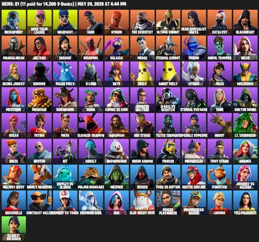 [PC/PSN/XBOX] | 81 skins | OG STW | Reaper Axe | Breakpoint | Rose Team Leader | Warpaint | Fade | Hybrid | The Scientist | Ultima Knight | Full Access
