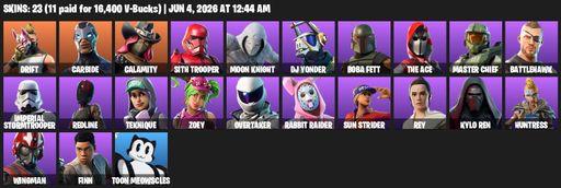 [PC/PSN] | 23 skins | Drift | Carbide | Calamity | Sith Trooper | Moon Knight | DJ Yonder | Boba Fett | The Ace | Master Chief | Battlehawk | Full Access