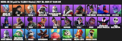 [PC/PSN/XBOX] | 28 skins | 650 V-bucks | Renzo the Destroyer | Era | Mizuki | Santa Dogg | 212th Battalion Trooper | Santa Shaq | Thunder | Full Access