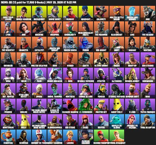 [PC/PSN/XBOX] | 88 skins | OG STW | Rose Team Leader | World Warrior | Breakpoint | Rogue Agent | Prodigy | Warpaint | Calamity | Molten Battle Hound | Full Access