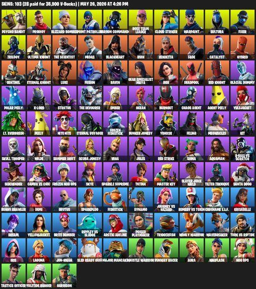 [PC/XBOX] | 103 skins | Merry Mint Axe | OG STW | Psycho Bandit | Prodigy | Blizzard Bomber | Point Patroller | Carbon Commando | Rose Team Leader | Full Access