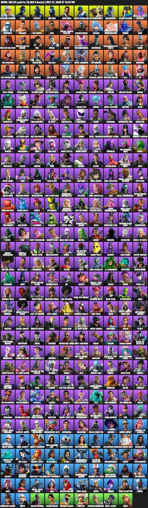 [PC/PSN/XBOX] | 339 skins | Renegade Raider | Lara Croft | Blizzard Bomber | Fixer | Trilogy | Sultura | John Wick | Point Patroller | Psycho Bandit | Full Access